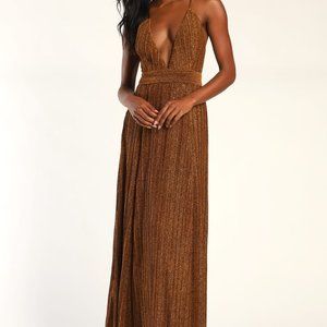 Lulus Gold Sparkle Dress Maxi